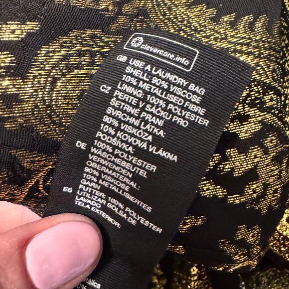 Stockholm Atelier & Other Stories Metallic Paisley Dress Sz 10 Gold Brocade Midi - Picture 9 of 9